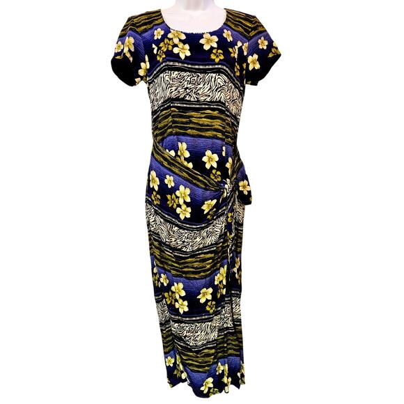 Jessica Howard Hawaiian Floral Wrap Dress Size 6P Maxi Vacation Travel Tropical - Picture 1 of 8